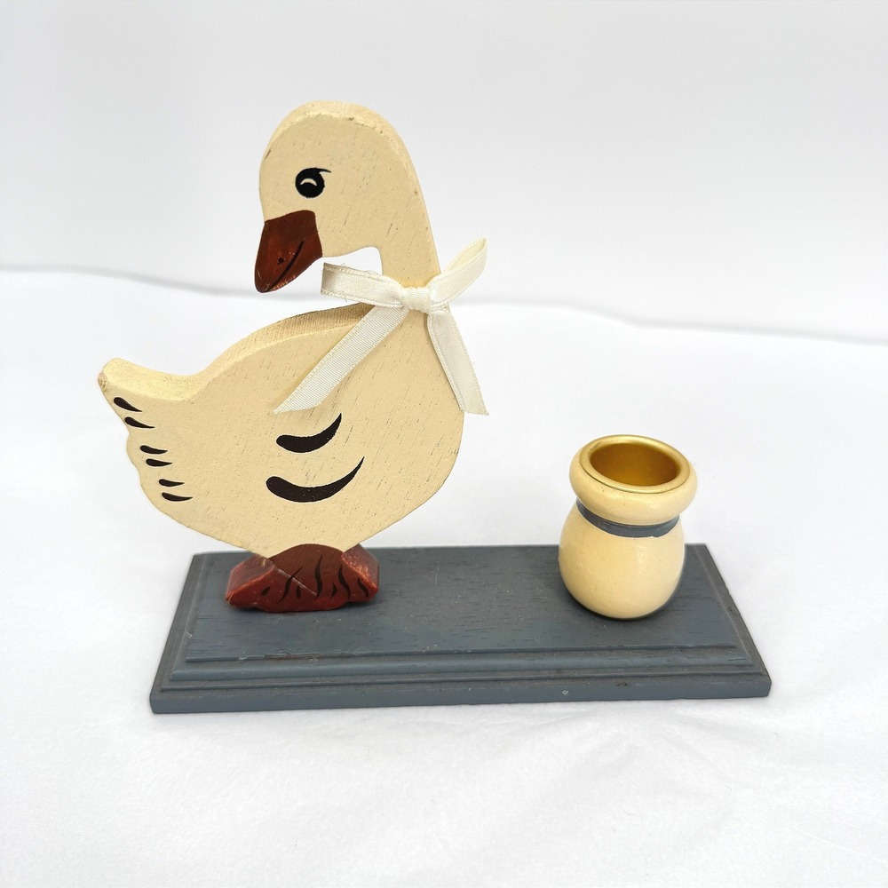 Vintage Giftco Cottagecore Wooden Country Duck Goose Candle Holder Rustic